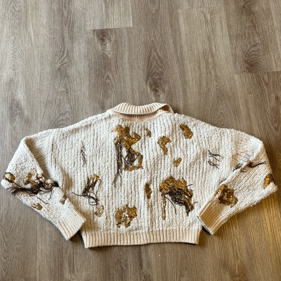 New Anthropologie x Pilcro Ivory Sequin Embellished Knit Cardigan Sweater Top - Picture 5 of 11